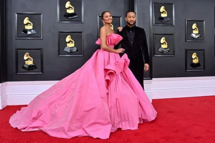 chrissy teigen and john legend arrive for the 64th annual grammy awards at the mgm grand garden arena in las vegas, nv, usa on sunday, april 3, 2022 photo by jim ruymen upi abacapresscom