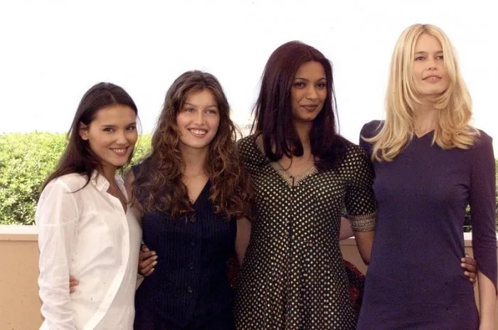 virginie ledoyen, laeticia casta, miss monde 1998 diala hayden and claudia schiffer during the 52nd cannes film festival in cannes, southern france on may 13, 1999 photo by nice matin abacapresscom , 12772 01 cannes france