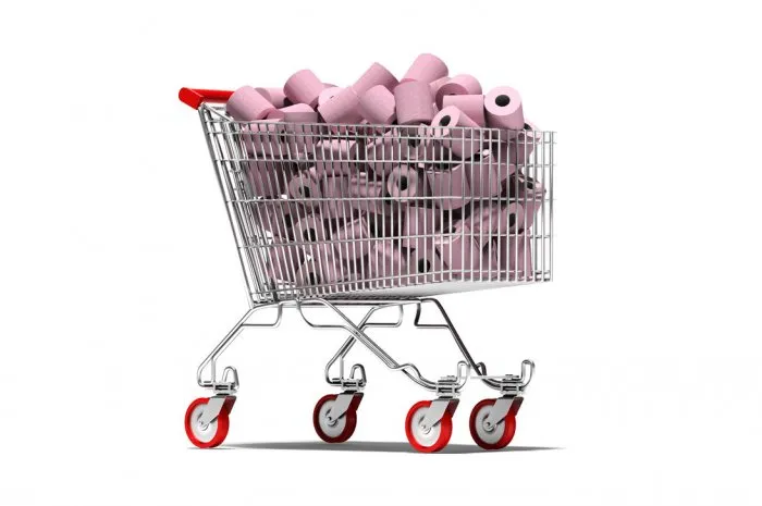 shopping cart full of toilet paper during crisis covid-19 3d rendering