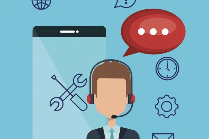 customer service agent with settings vector illustration design