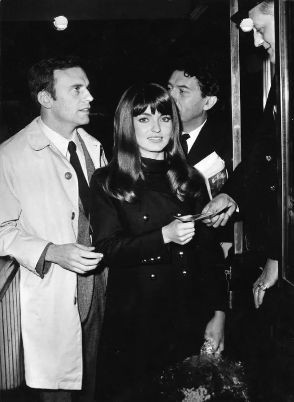 jean-marie trintignant and marie-france pisier arrive in brussels, 1967 photo by belga abacapresscom , 707215 001 bruxelles brussels belgique belgium
