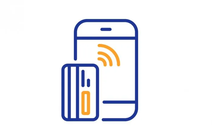 contactless payment card line icon phone money sign mobile device symbol colorful outline concept blue and orange thin line color icon contactless payment vector