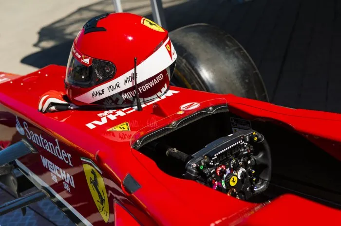 lviv, ukraine - juny 6, 2015  cockpit of the ferrari f1 bolide on display at in the championship of ukraine drifting in lviv