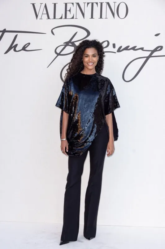 tina kunakey poses before valentino fashion show, held at trinità dei monti step, on july 8, 2022 in rome, italy photo by marco piovanotto abacapresscom