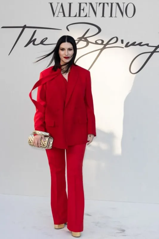 laura pausini poses before valentino fashion show, held at trinità dei monti step, on july 8, 2022 in rome, italy photo by marco piovanotto abacapresscom