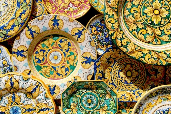 typical ceramic products of sicilian style in the old town of the historic village of erice in sicily, italy