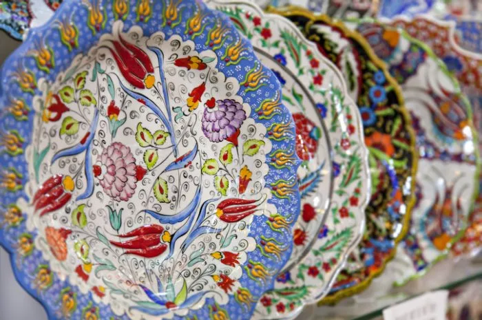 traditional turish plates with painted iznik pattern