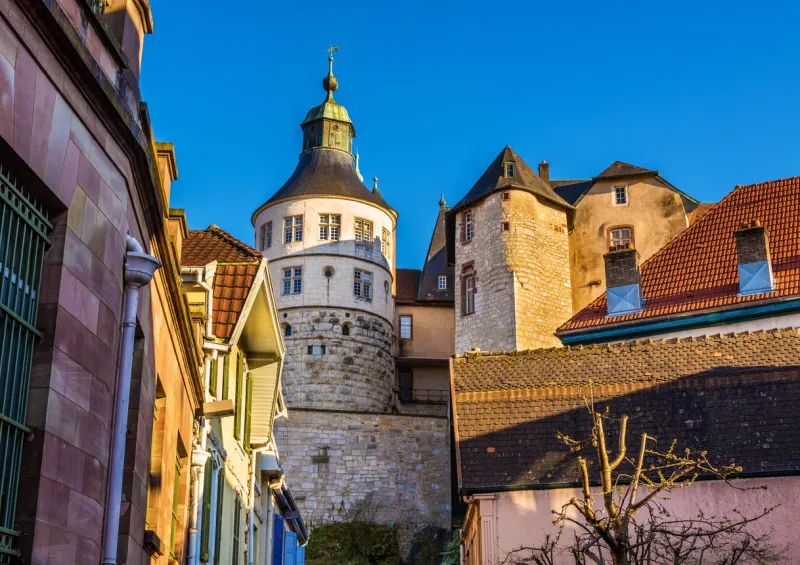chateau de montbeliard as seen from a street - france