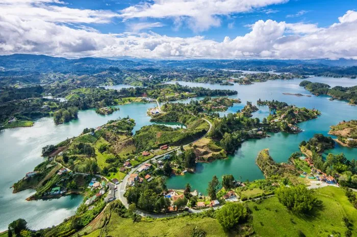 panoramic view of guatape from the rock (la piedra del penol), near medellin, colombia