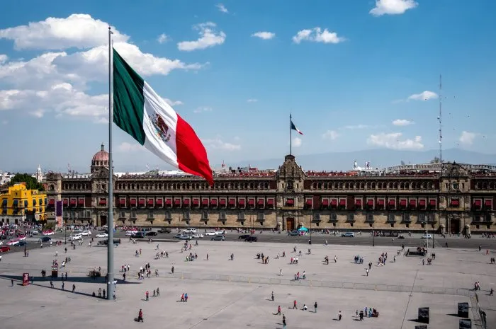 historical landmark national palace building at plaza de la constitucion in mexico city, mexico