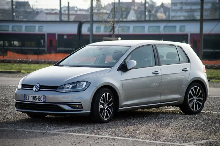 mulhouse - france - 24 february 2021 - front view of new volkswagen golf parked in the street