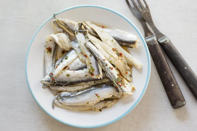 marinated anchois on the plate