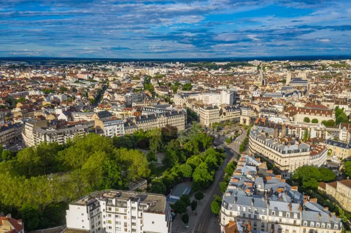 beautiful townscape of dijon city, france under summer blue sky