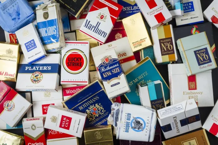 london, england - may 20, 2016  packets of various old cigarette boxes from the 1970's