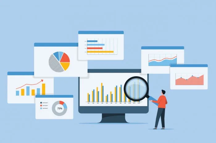 business people analytics and monitoring investment and finance report graph on monitor concept