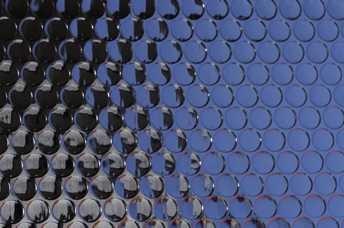 abstract modern futuristic trendy silver circles pattern background with blue and red reflections