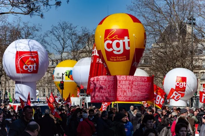 paris, france - march 17, 2016  french unions and students protest against khomri labor reform