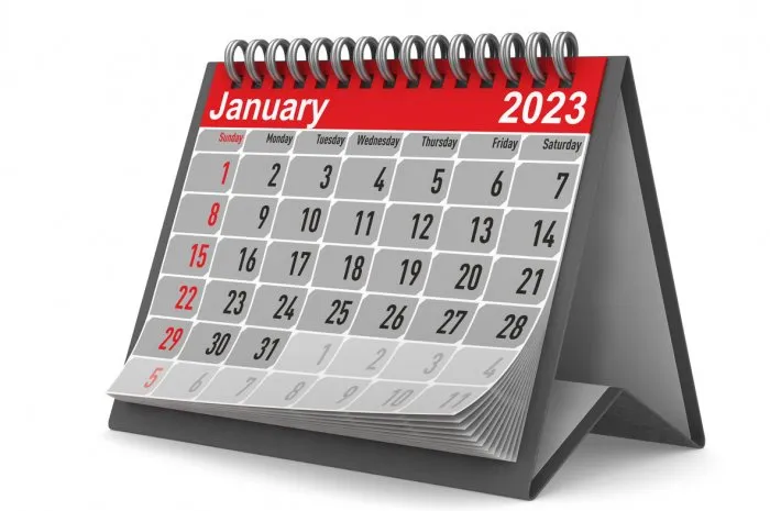 2023 year calendar for january isolated 3d illustration