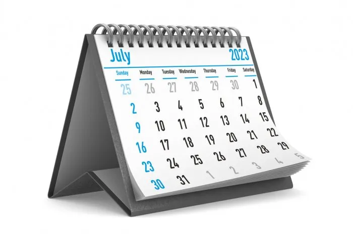 2023 year calendar for july isolated 3d illustration