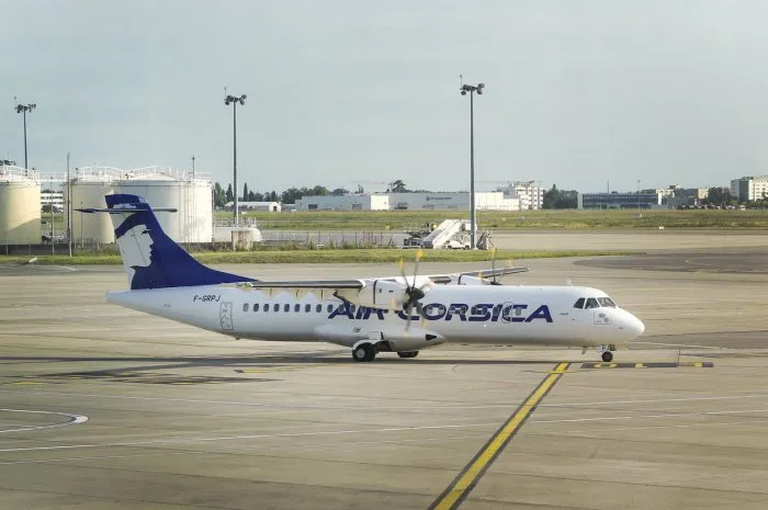 toulouse, france - august 08 2018  plane air corsica at the airport in toulouse, france