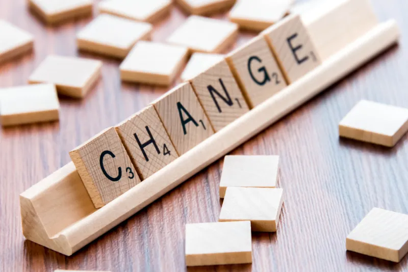 houston, tx, usa - april 4, 2015  scrabble word game wood tiles spelling change