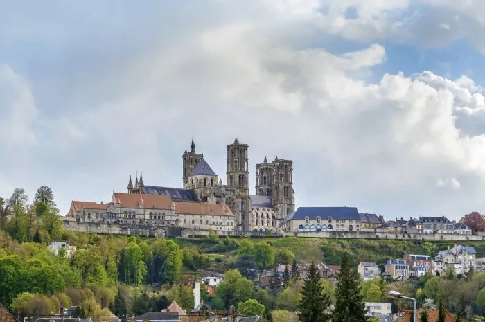 laon cathedral is one of the most important examples of the gothic architecture of the 12th and 13th centuries located in laon, picardy, france general view