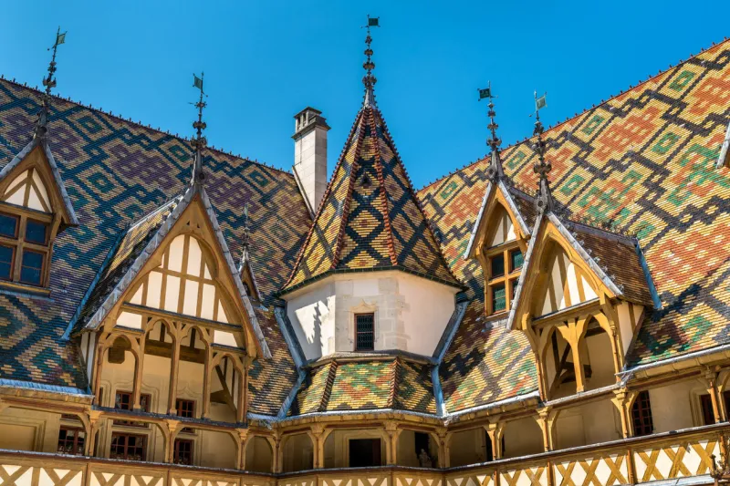 architecture of the historic hospices of beaune in burgundy, france