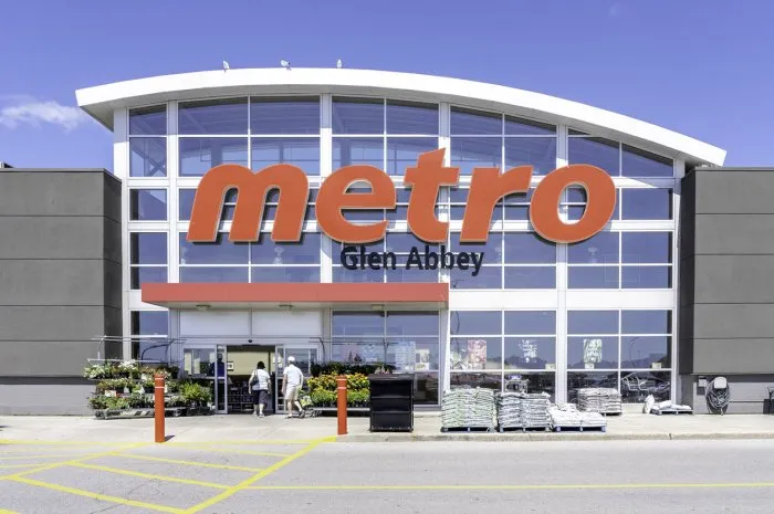 oakville, ontario, canada - july 14, 2019  a metro store in oakville, ontario, canada metro inc is a canadian food retailer operating in the provinces of quebec and ontario canada