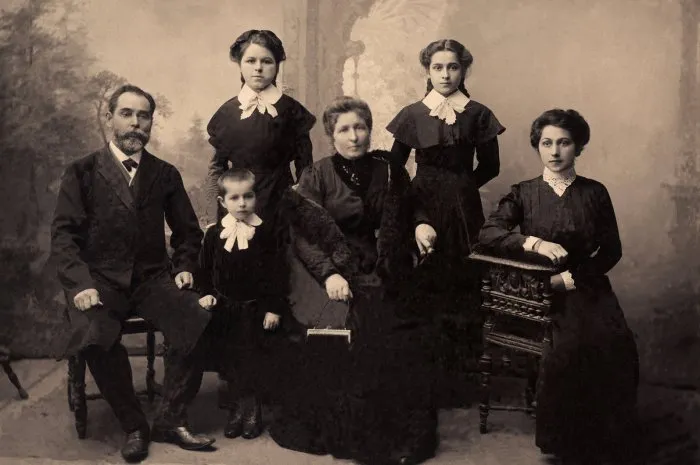 family portrait, people of all ages, circa