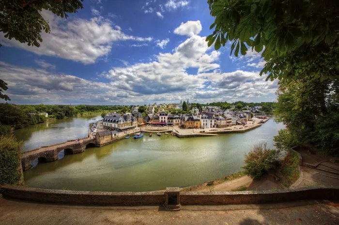 panorama of harbor and bridge of port de saint-goustan, auray, brittany