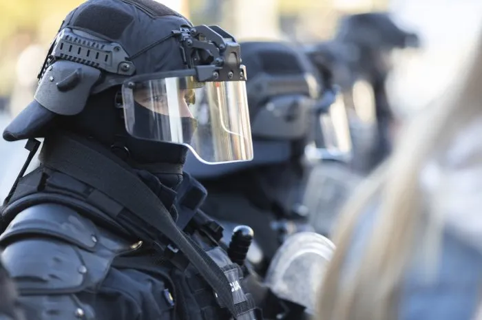 ljubljana, slovenia - october 13, 2021  special police forces close up in capital city of slovenia