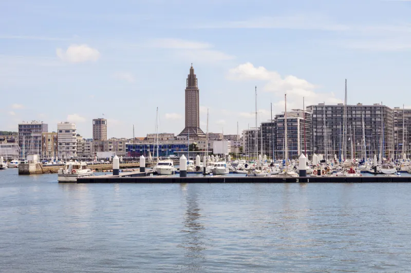 panorama of le havre with st joseph's church le havre, normandy, france