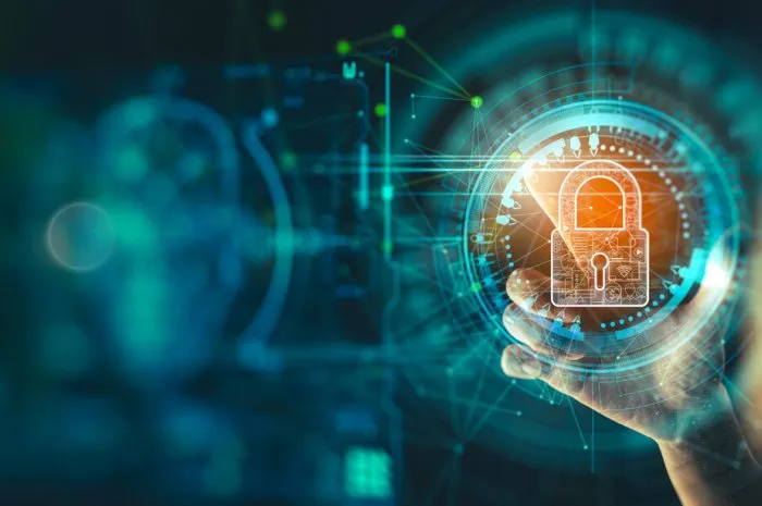 cyber security and data protection businesswoman using modern screen computer protecting business and financial data with virtual network connection innovation technology develop smart solution