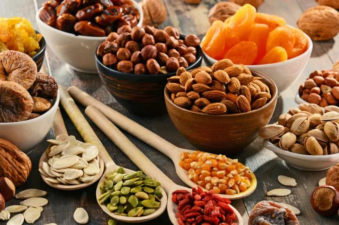 composition with dried fruits and assorted nuts