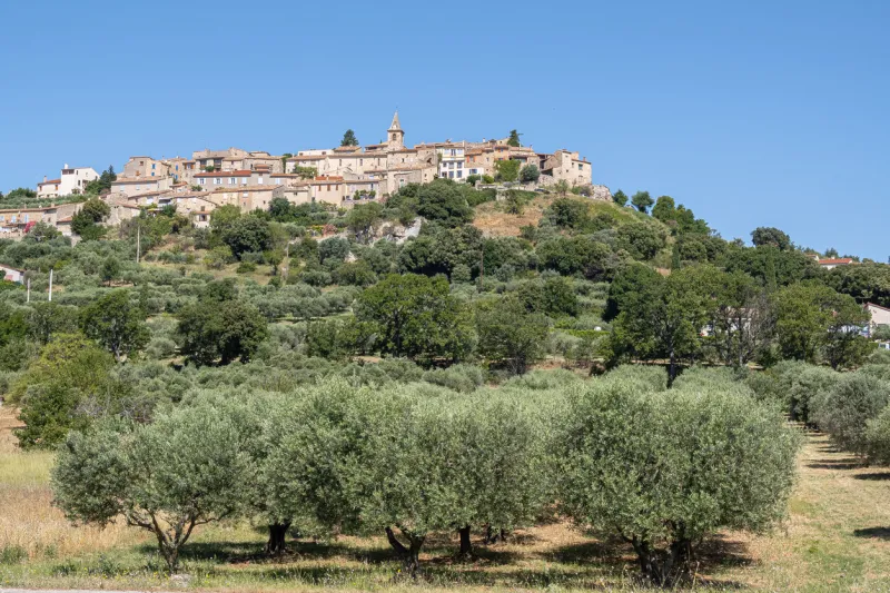 montfort, france - july 7, 2020  montfort is a village in provence situated on a hill, planted with vineyards and olive trees