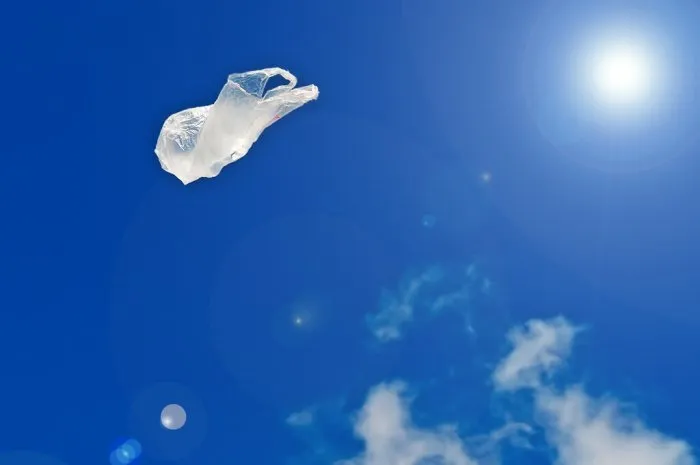 plastic bag flying under the sun