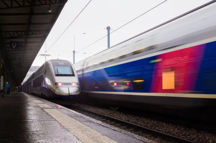 paris, france - february 2 2013  a french high speed train tgv departs from paris gare de lyon station