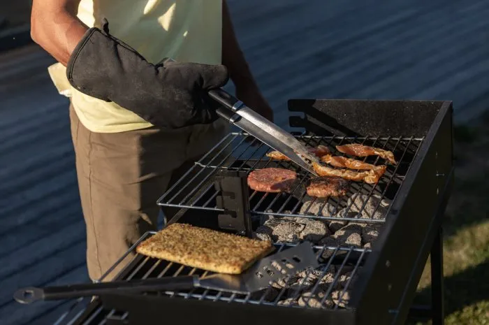 barbecue, picnic, with friends and their wives, best friends, dinner at the barbecue garden table