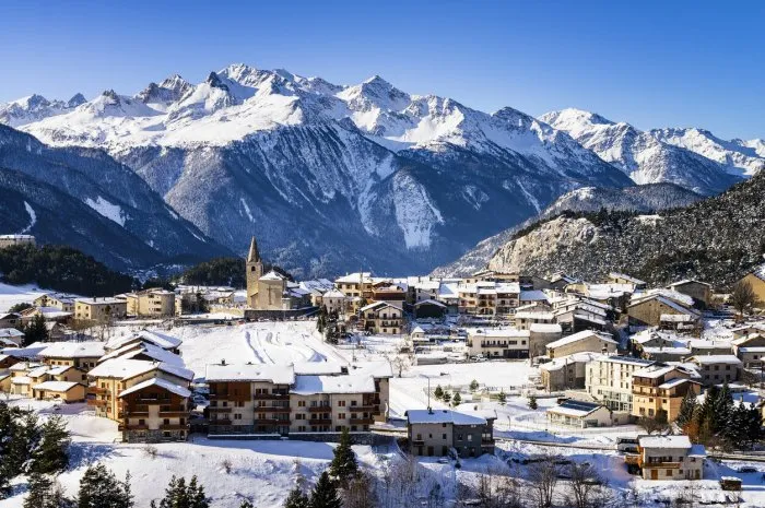 view of aussois village and cross, france