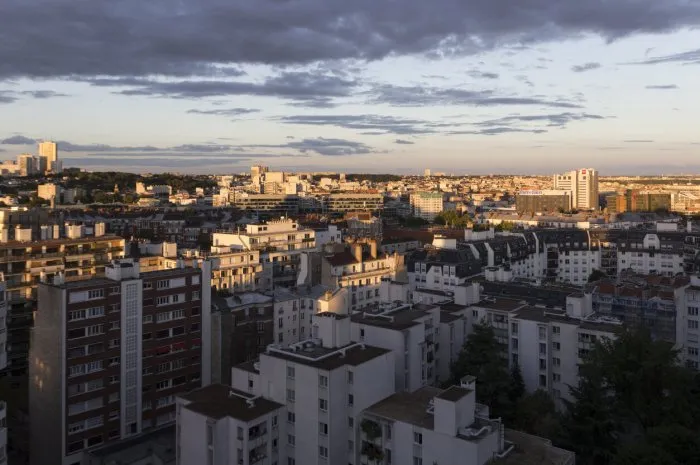 elevated view of apartment blocks in montreuil, a paris suburb