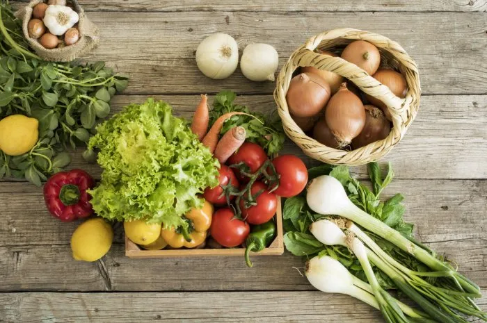 vegetables on wooden table