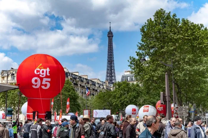 paris, france - may 17, 2016  protestors during the strike against labor reform
