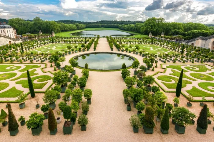 paris, france - may 2019  versailles formal gardens (orangery)
