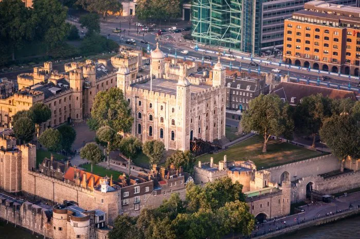 london, uk - july 23, 2019  tower of london at river thames view at sunset london, uk