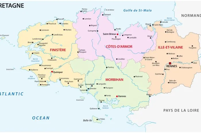 brittany administrative and political vector map