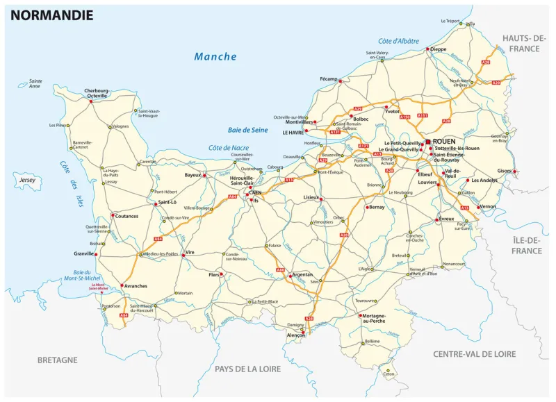 road map of the new french region of normandy in french language