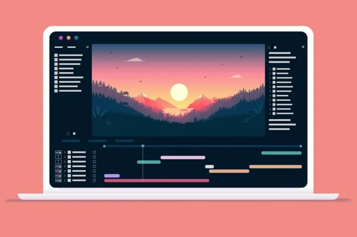 application for editing videos with timeline and user interface vector illustration