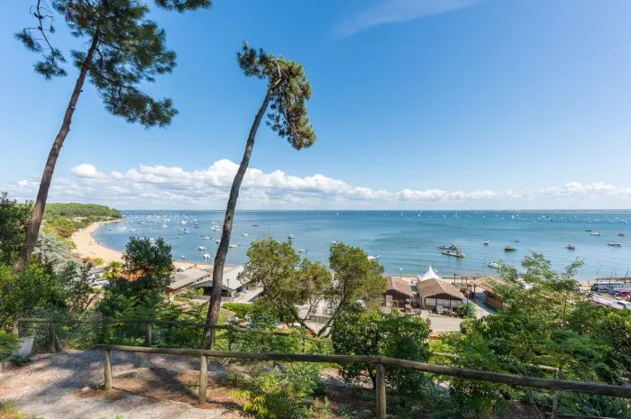 arcachon bay, france - september 2nd, 2017  view over the beach of the point of horses, near the cap ferret, one of the many quiet and wild coves on the arcachon bay
