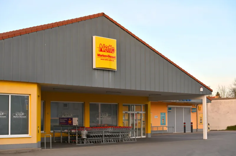 luckenwalde, germany - april 18, 2022  netto supermarket at luckenwalde, germany netto is a german discount supermarket chain owned by edeka group