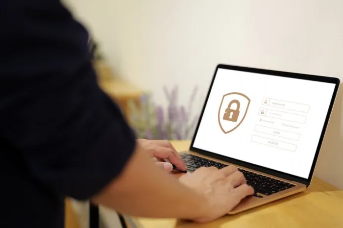 businessman is logging in with a username and password cybersecurity concept, data protection, information security and encryption, secure access to personal information, internet security access